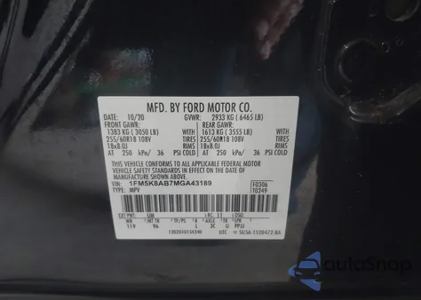 2021 Ford Police Interceptor z USA, uszkodzony, nr VIN 1FM5K8AB7MGA43189